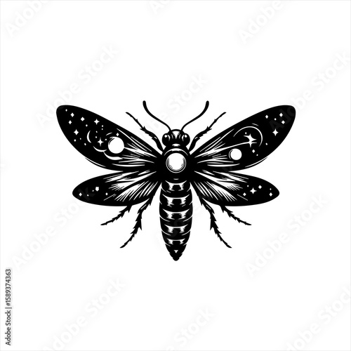 A moth is isolated on white background