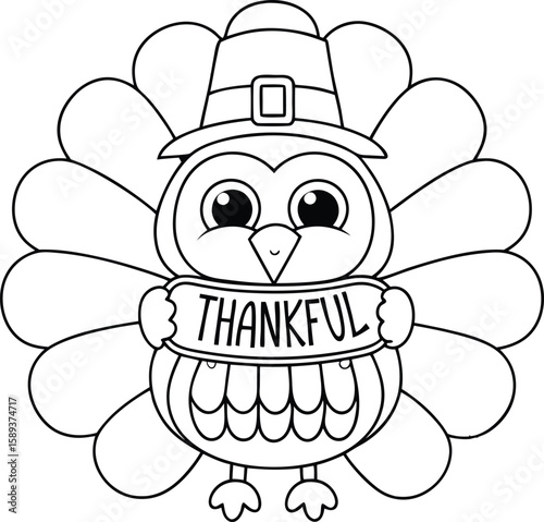 Adorable Thanksgiving Turkey Owl Coloring Page Design