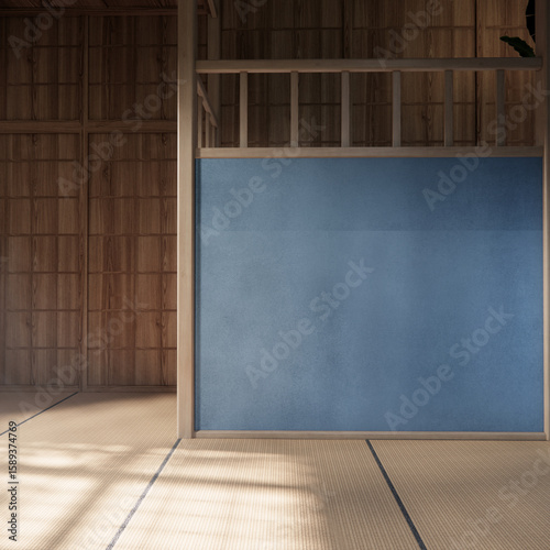 Chabudai japan traditional low table and decoration on minimal Japandi room japan style.3D rendering