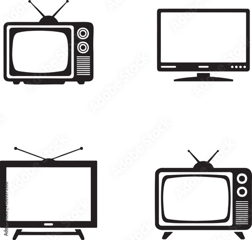 Set of Vintage television silhouette vector illustration isolated On Transparent Background