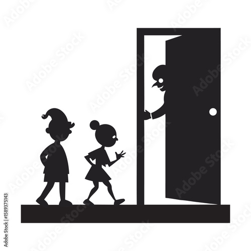 Kids Peeking Out Bedroom Door On Christmas Morning Art