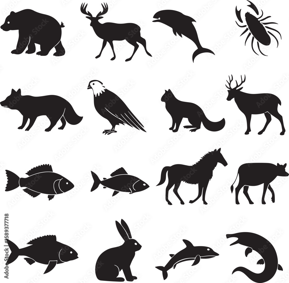 Obraz premium animal silhouette vector, Bundle icons and white background 