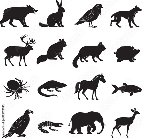 animal silhouette vector, Bundle icons and white background 