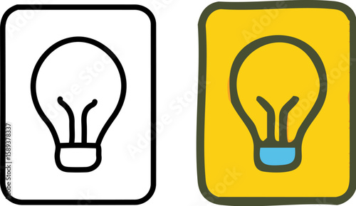 Two lightbulb icons a clean black outline and a colorful hand-drawn doodle version.