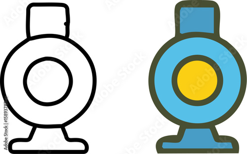 Stylized blue and yellow webcam icon with a thick outline and a simple black and white line art version.