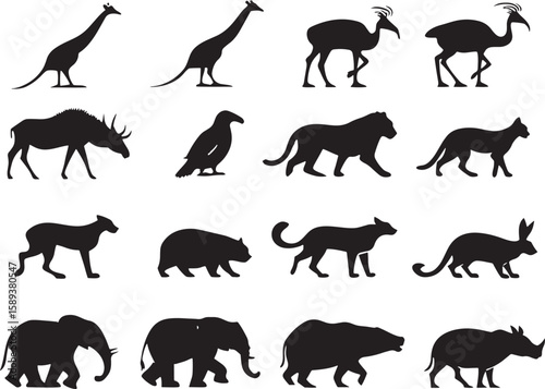 animal silhouette vector, Bundle icons and white background 