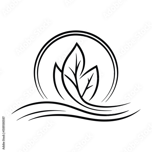 A Leaf Logo Clipart Illustration On Solid White Background, Leaf Icon Design