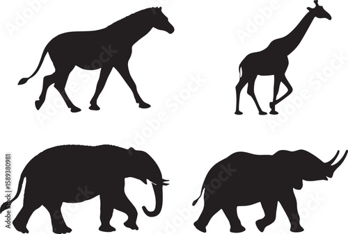 animal silhouette vector, Bundle icons and white background 