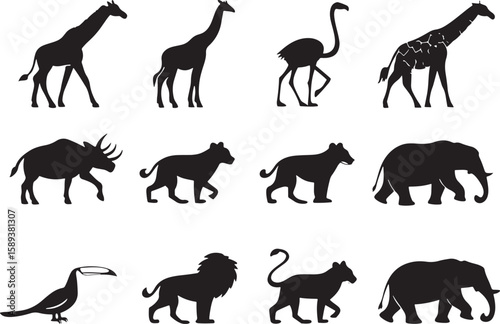 animal silhouette vector, Bundle icons and white background 