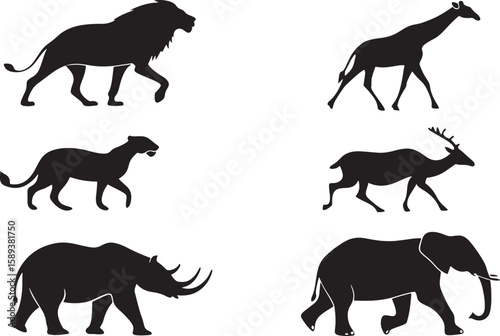 animal silhouette vector, Bundle icons and white background 
