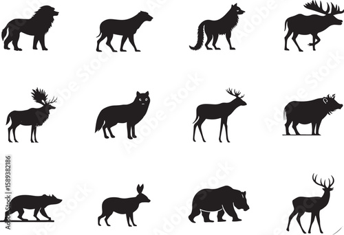 animal silhouette vector, Bundle icons and white background 