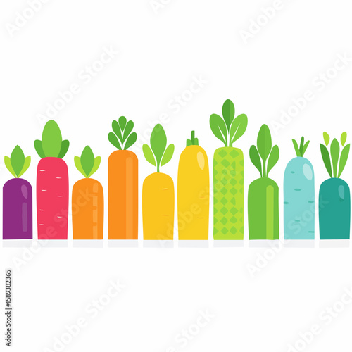 Wooden fence with carrot fruit and garden elements in fruits vector illustration