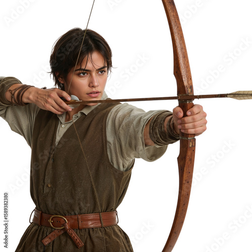 Focused Archer Aiming Bow in Historical Costume