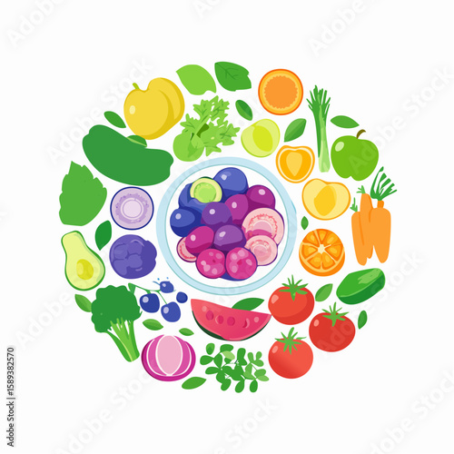 Vector illustration of grapes and mixed fruits with berries and leaves
