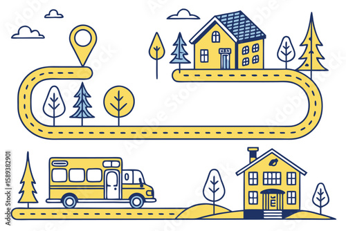 Back to School School Bus Route Vector