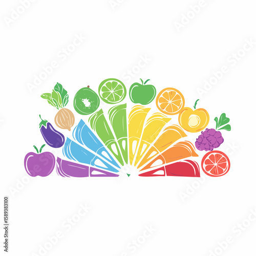 Abstract healthy food vegetable background with fresh fruits and leaves vector illustration