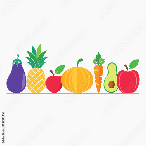 Fruits and vegetables pumpkin autumn harvest vector illustration