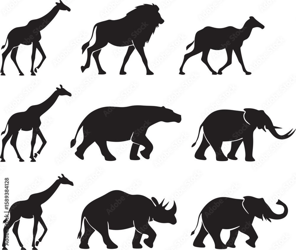 Fototapeta premium animal silhouette vector, Bundle icons and white background 
