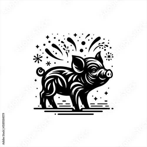A cute pig isolated on white background