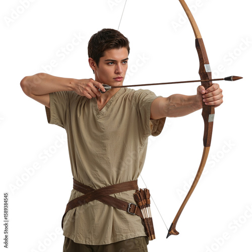 Young Archer Aiming Bow in Outdoor Setting