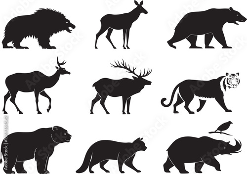 animal silhouette vector, Bundle icons and white background 
