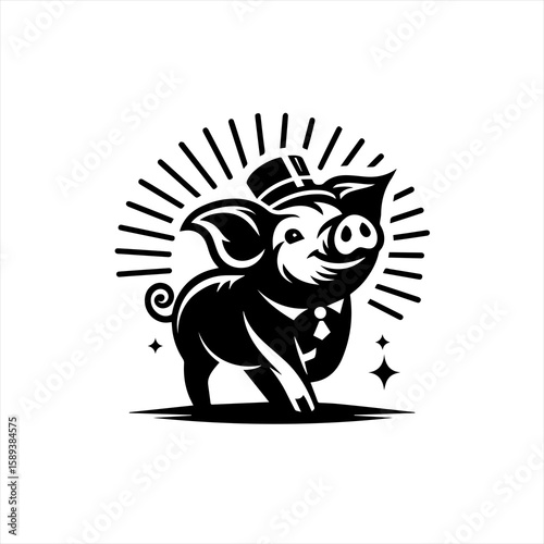 Pig with hat isolated on white