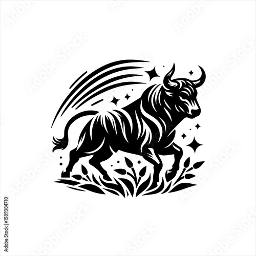 A bull with stars and leaves