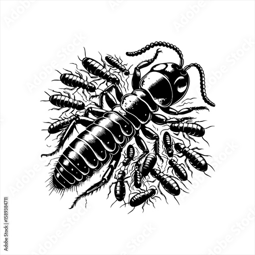 A termite surrounded by swarm