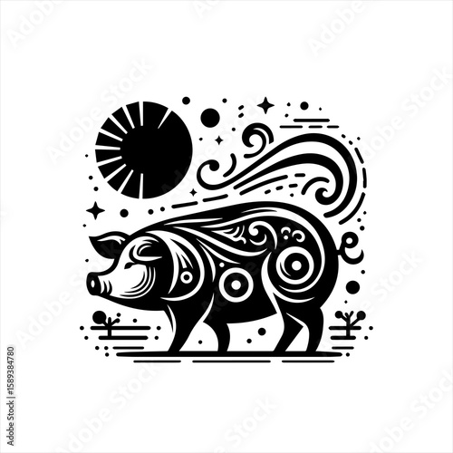 A pig under the moon