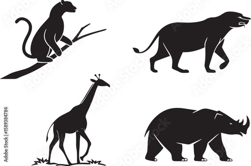 animal silhouette vector, Bundle icons and white background 