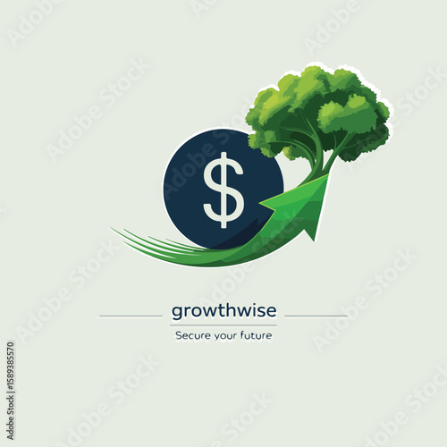 Green tree dollar growth arrow finance money