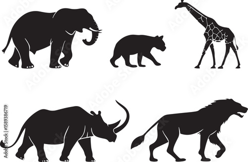 animal silhouette vector, Bundle icons and white background 