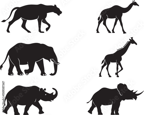 animal silhouette vector, Bundle icons and white background 