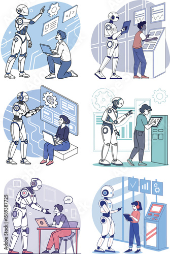 AI and Human Collaboration: A conceptual illustration showcasing the integration of artificial intelligence and human collaboration in a futuristic and technological environment.