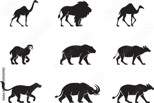 animal silhouette vector, Bundle icons and white background 