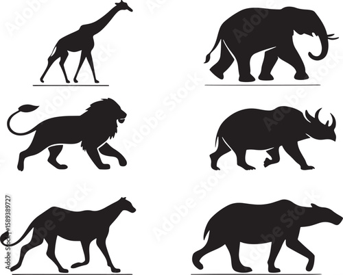 animal silhouette vector, Bundle icons and white background 