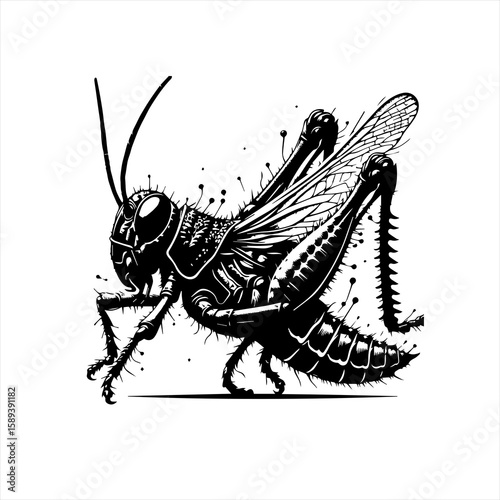 A detailed grasshopper illustration isolated on white background