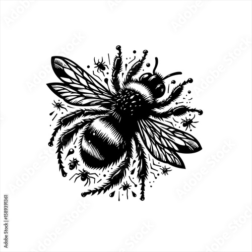 A detailed drawing of a bee isolated on white background