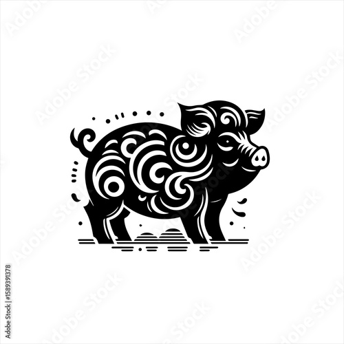 A detailed drawing of a pig isolated on white background