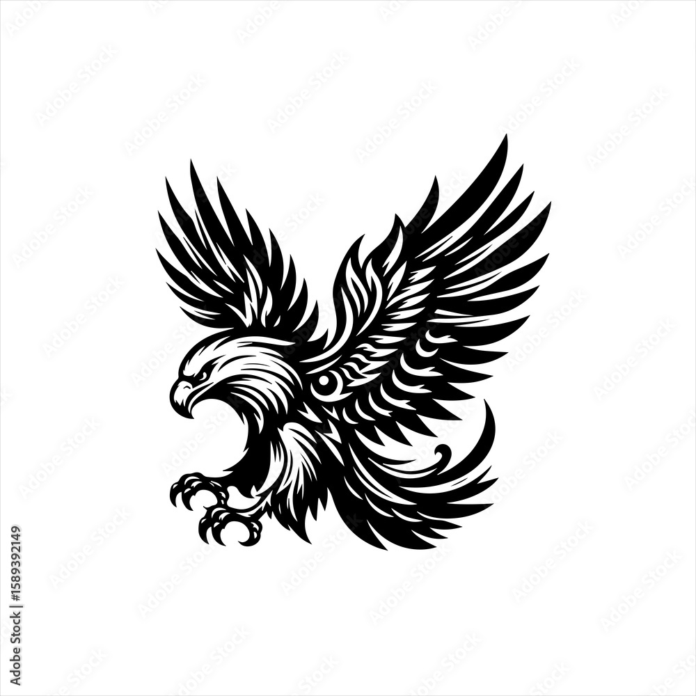 Obraz premium An eagle with spread wings is isolated on white background