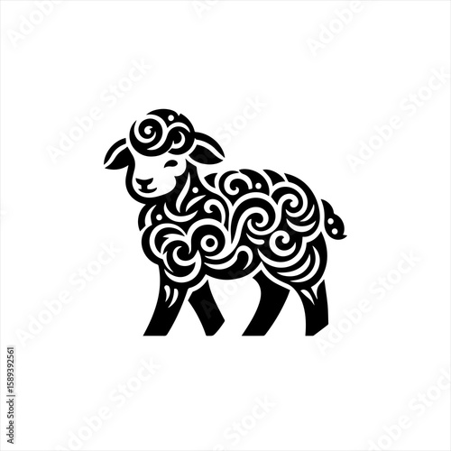 A decorative drawing of a sheep isolated on white background