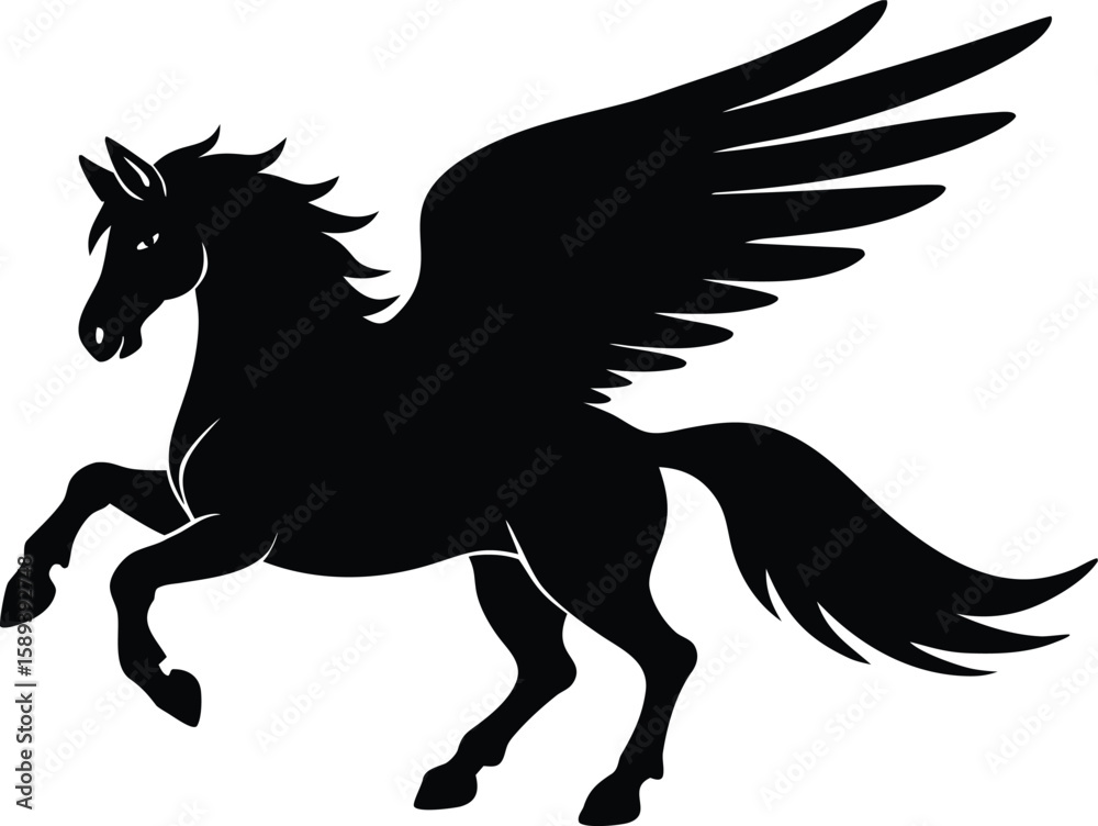 Obraz premium Flat Design Pegasus Silhouette Vector Illustration of Mythical Creature for Clipart