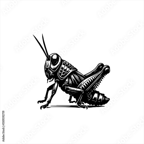 A vintage grasshopper illustration isolated on white background