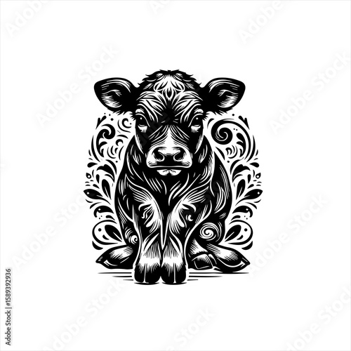 A cute calf illustration isolated on white background