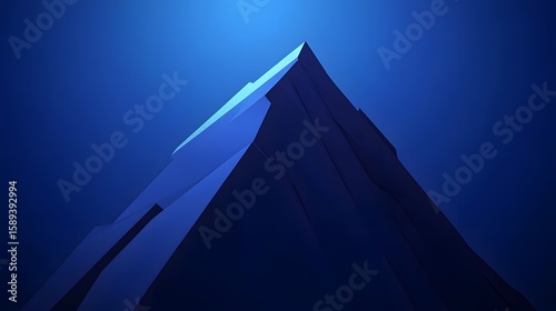 Abstract Blue Mountain Peak Low Poly Geometric Art