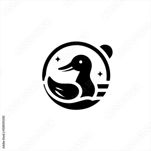 A duck is swimming on an isolated on white background