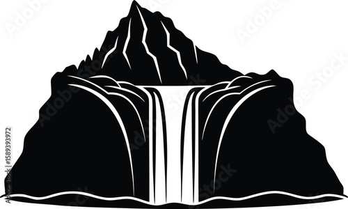 Waterfall Cascade Vector Flat Design Silhouette for Nature Clipart