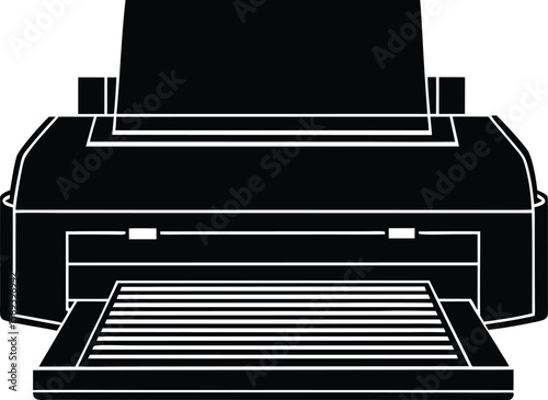 Flat Design Electronic Printout Machine Silhouette Vector Illustration for Clipart