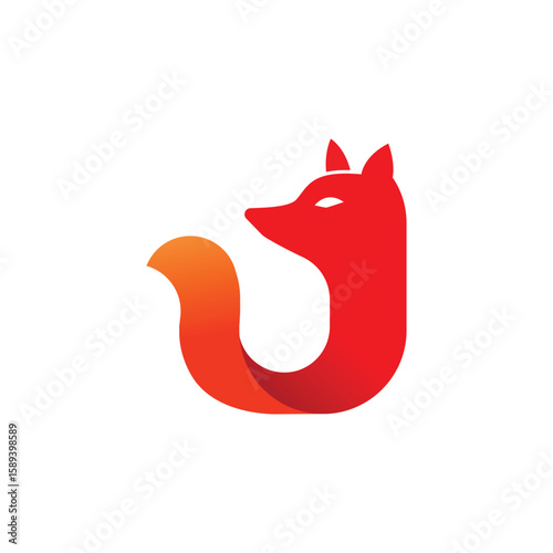 vector logo of letter u and fox