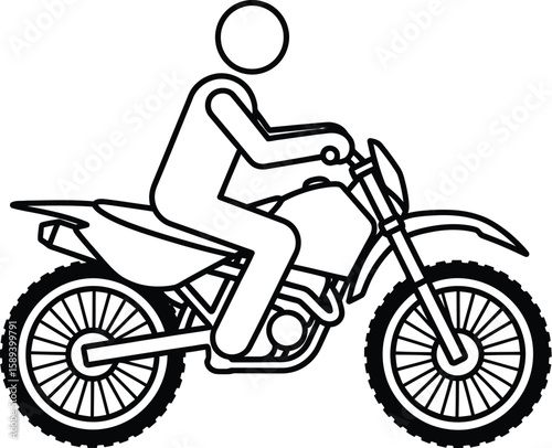 An outline of a stick figure riding a motocross bike in black against a clear backdrop, perfect for vector designs and sport illustrations.